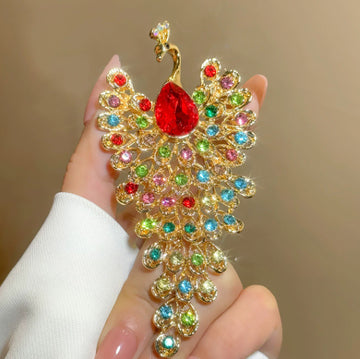 XSB177 - Elegant Peacock Gemstone Saree Brooch